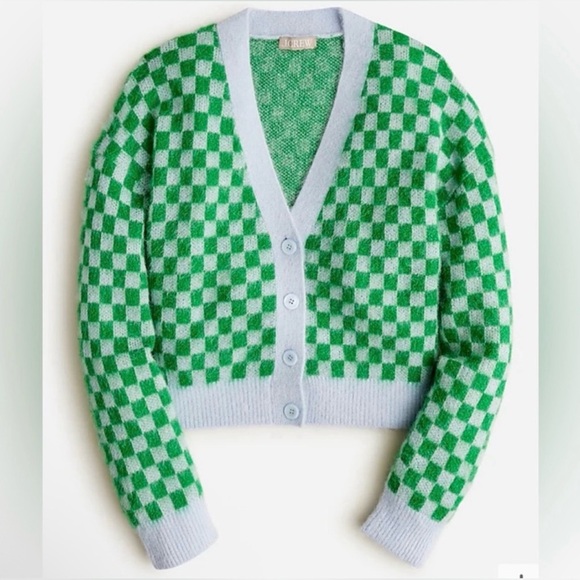 J. Crew Checkered V-neck Cardigan, MED NWOT - Picture 2 of 7
